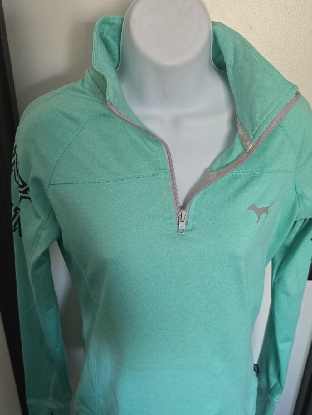 PINK Victoria's Secret Mint Green Quarter-Zip Pullover - Picture 2 of 6